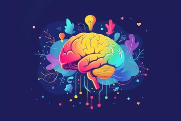 Wall Mural - creative mind concept vibrant illustration of a brain overflowing with ideas
