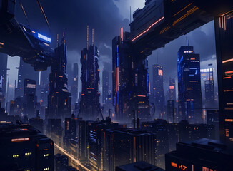 Abstract fantasy dark night city background concept