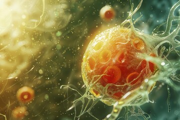 Wall Mural - microscopic view of a stem cell 3d rendering for scientific research