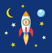 Flying rocket with bitcoin symbol