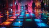 Fototapeta  - Futuristic public square, using interactive LED flooring for art and communication.