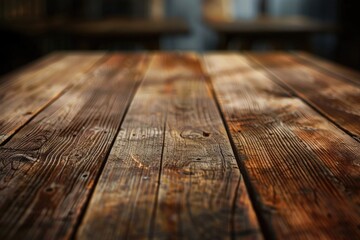 Poster - Close up view of a wooden table with a blurred background. Suitable for various design projects
