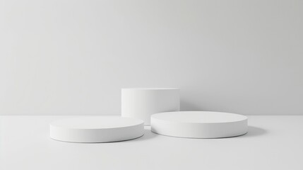Poster - Three white pedestals on a white surface. Ideal for product displays