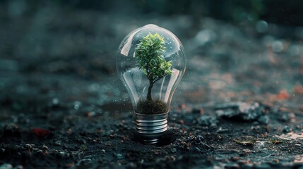 Poster - A unique concept of a tree inside a light bulb. Perfect for environmental and creative design projects