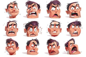 Poster - Collection of cartoon faces with various expressions, ideal for illustrating emotions in design projects