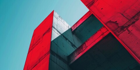 Poster - A red building with a blue sky in the background. Suitable for architectural and real estate concepts