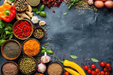 Poster - A variety of spices and vegetables on a table. Perfect for food bloggers and recipe websites