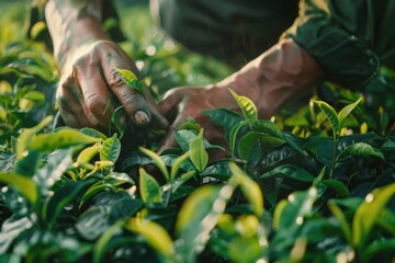 Poster - Person picking tea leaves, suitable for agriculture concepts