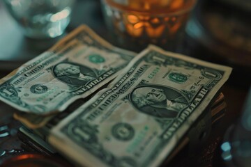 Poster - Two dollar bills displayed on a glass table, suitable for finance or economy concepts