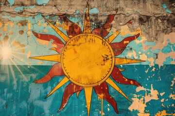 Poster - A sun painted on the side of a building. Can be used for architectural design projects