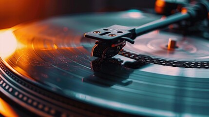 Aufkleber - Detailed view of a record player's turntable, suitable for music and vintage themes