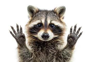 Poster - A raccoon standing up with its hands in the air. Perfect for wildlife and animal themed designs