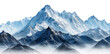 Pristine snowy peaks rising above the alpine landscape on transparent background - stock png.