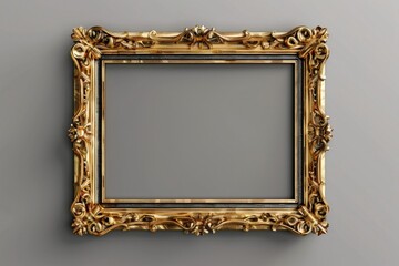 Poster - A gold frame hanging on a gray wall, perfect for interior design projects