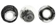 Three black and white circles on a white background. Suitable for graphic design projects