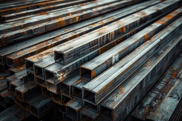 Poster - A bunch of steel bars stacked on top of each other. Ideal for industrial and construction concepts