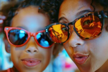 Poster - A woman and a young girl wearing sunglasses, perfect for summer vibes