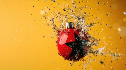 Poster - Vibrant red and black Christmas ornament splashing water. Perfect for holiday-themed designs