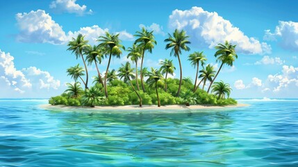 Aufkleber - A serene tropical island with palm trees in the middle of the ocean. Ideal for travel and vacation concepts