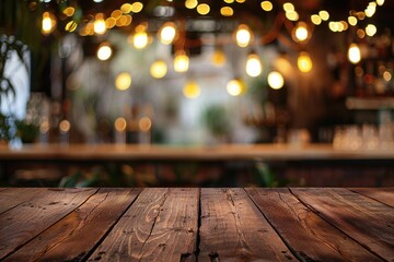 Aufkleber - A wooden table decorated with a variety of festive lights. Perfect for holiday celebrations
