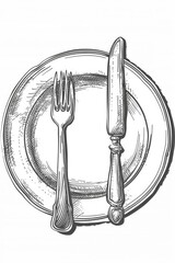 Poster - A plate with a knife and fork on it. Suitable for restaurant or dining concepts
