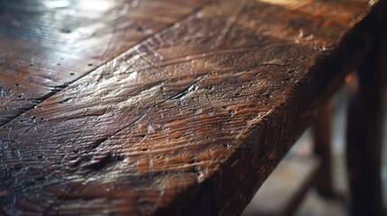 Poster - Close-up of weathered wooden table surface. Perfect for rustic or vintage themes