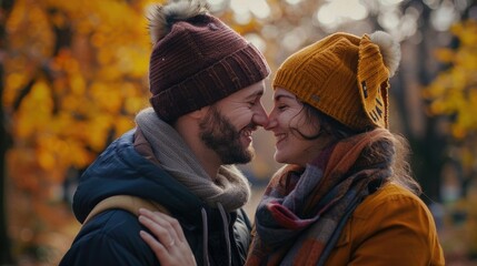 Poster - A man and a woman smiling at each other. Suitable for various concepts and designs