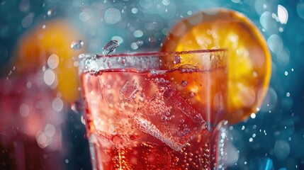 Poster - Refreshing drink with a slice of orange, perfect for summer beverage concept
