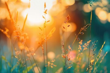 Aufkleber - Sun setting over a peaceful grass field, ideal for nature backgrounds