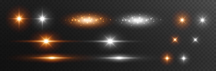 Wall Mural - stars burst, sparkles isolated on transparent background. sun flash with rays. vector gold and white