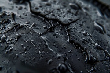 Poster - Close-up of water droplets on a black surface. Great for backgrounds