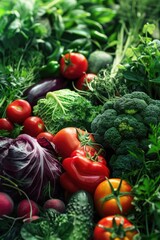 Poster - Assorted pile of fresh vegetables for healthy eating concept