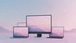 © Pascal - Realistic set of monitor, laptop, smartphone. 3d devise mockup set vector. Realistic screen layout