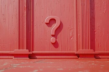 Poster - Red door with a question mark symbol on it. Suitable for concepts of mystery and uncertainty