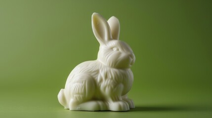 Poster - White chocolate easter bunny, isolated on green background. Luxury chocolate, Easter holiday. Delicious milk, dark chocolate bunny.