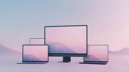 Realistic set of monitor, laptop, smartphone. 3d devise mockup set vector. Realistic screen layout 