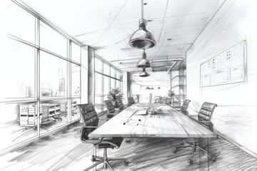 Poster - Illustration of a meeting room with furniture. Suitable for business presentations