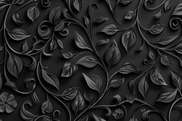 Poster - A black background featuring a pattern of leaves and flowers. Suitable for various design projects