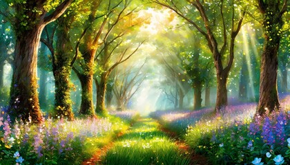 Wall Mural - sun rays in the forest