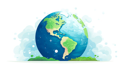 Earth globe illustration on with plants copy space banner ecological earth day hour safe environmental problems on white background