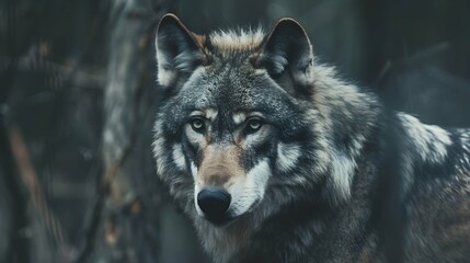 Wall Mural - Scary dark gray Wolf