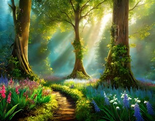 Wall Mural - sun rays in the forest