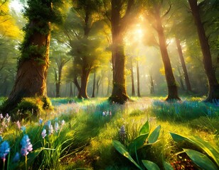 Wall Mural - sun rays in the forest