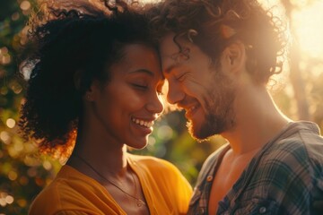 Canvas Print - A man and a woman smiling at each other, suitable for various concepts