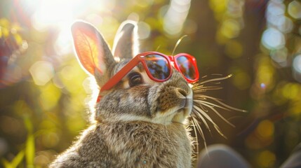 Aufkleber - Cute rabbit wearing red glasses, perfect for animal lovers
