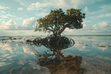 Poster - A tree standing in the water, suitable for nature-themed designs