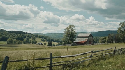 Poster - A rustic barn surrounded by a wooden fence. Perfect for agricultural or rural themes