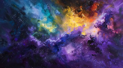 Wall Mural - Extra Large Oil Painting of a Vibrant Nebula in Space Generative AI
