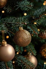 Poster - A detailed view of a decorated Christmas tree. Suitable for holiday concepts
