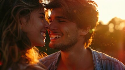 Poster - A man and a woman smiling at each other. Suitable for various concepts